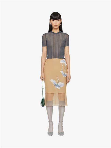 givenchy beige floral|Skirt in floral dévoré satin .